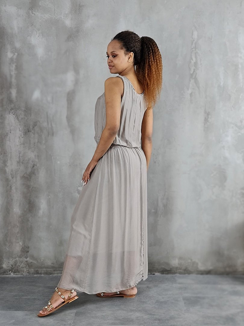 Платье Pure Seta без рукавов с завязками на поясе бежевое, фотография №3