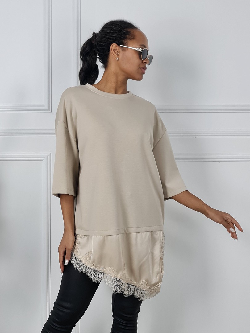 Туника BluRoyal с атласной вставкой бежевая, фотография №2