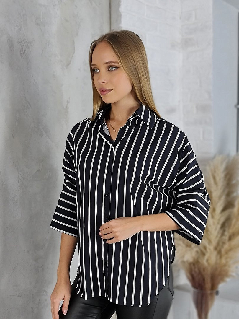 Рубашка Lumina свободная в полоску чёрная, фотография №2