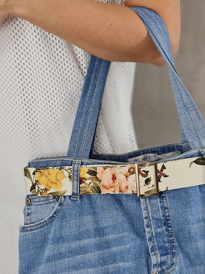 Сумка Please джинсовая с принтом "Цветы" и ремешком голубая, фотография №3