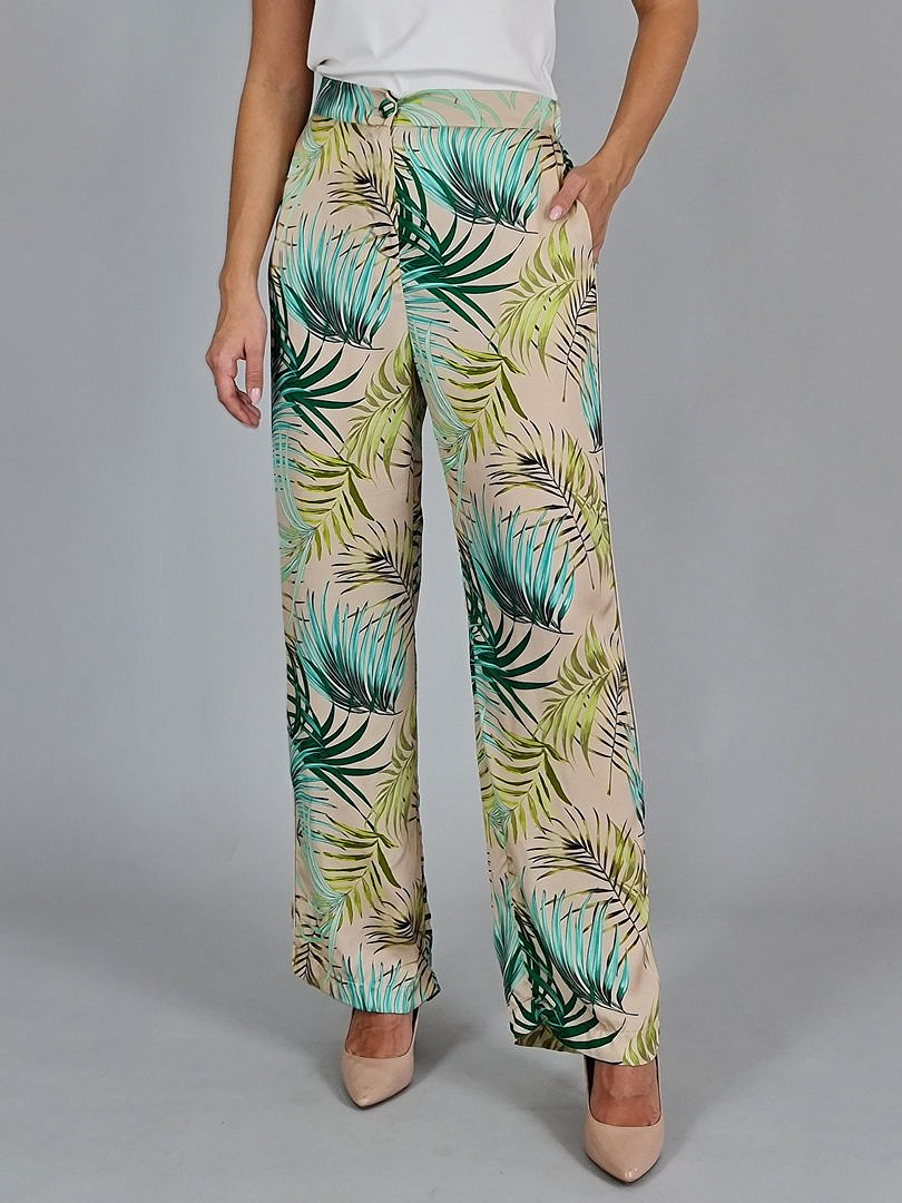 Брюки Imperial с принтом "Зелёные тропики" бежевые, фотография №1