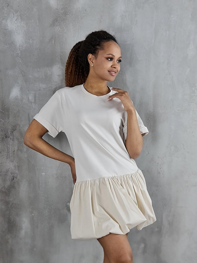 Платье Imperial с хлопковой юбкой кремовое, фотография №1