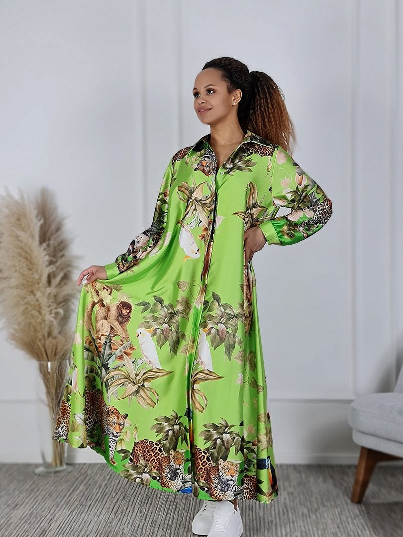 Платье J-Clair А-ситуэта с принтом "Тропики" лайм , фотография №1