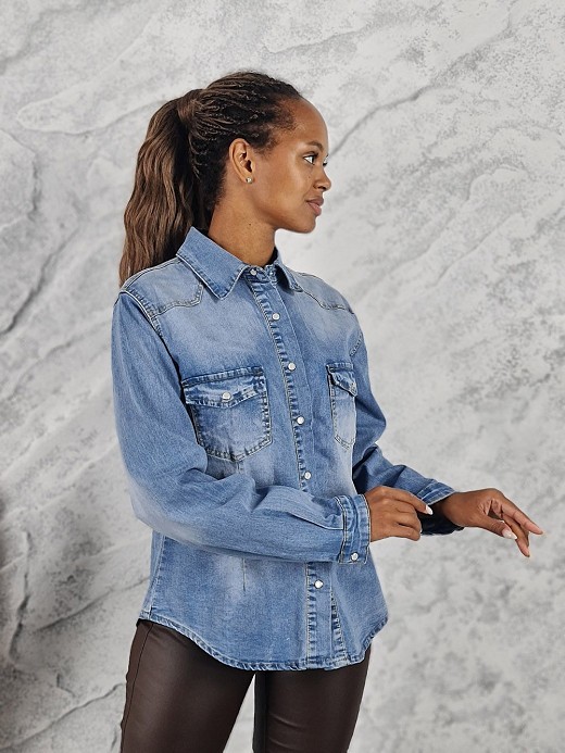 Рубашка Please джинсовая голубая