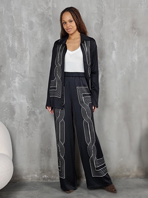 Костюм CLOTHÉ рубашка + брюки с белым узором черный