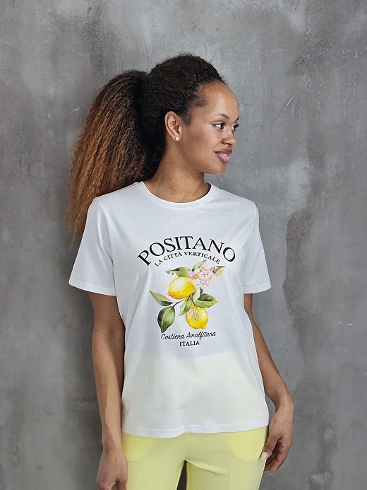 Футболка Y Two с надписью POSITANO белая