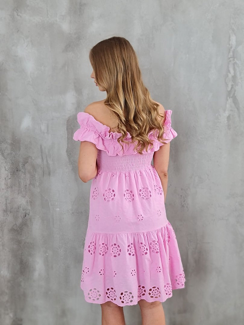 Платье MIHO'S мини ажурное с оборками розовое , фотография №4