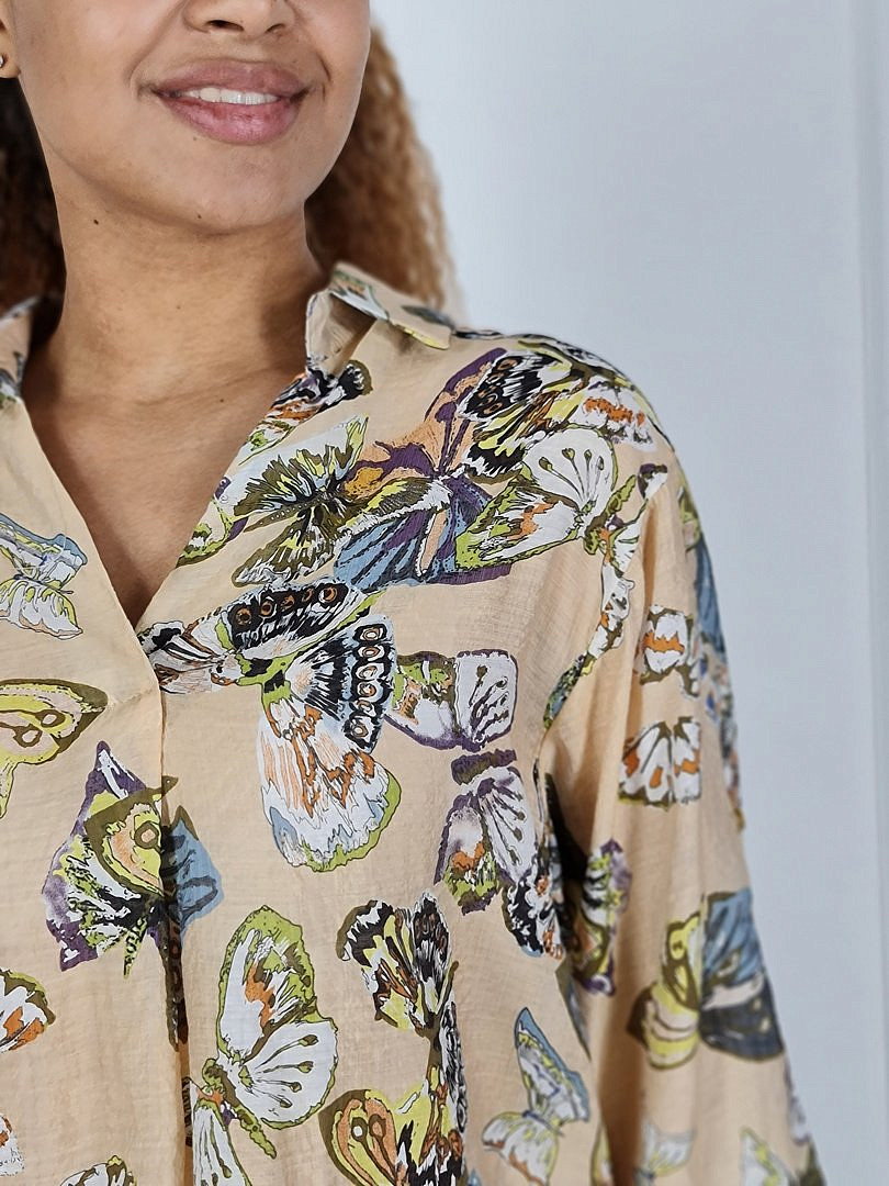 Блузка Melany с принтом "Бабочки" бежевая , фотография №4