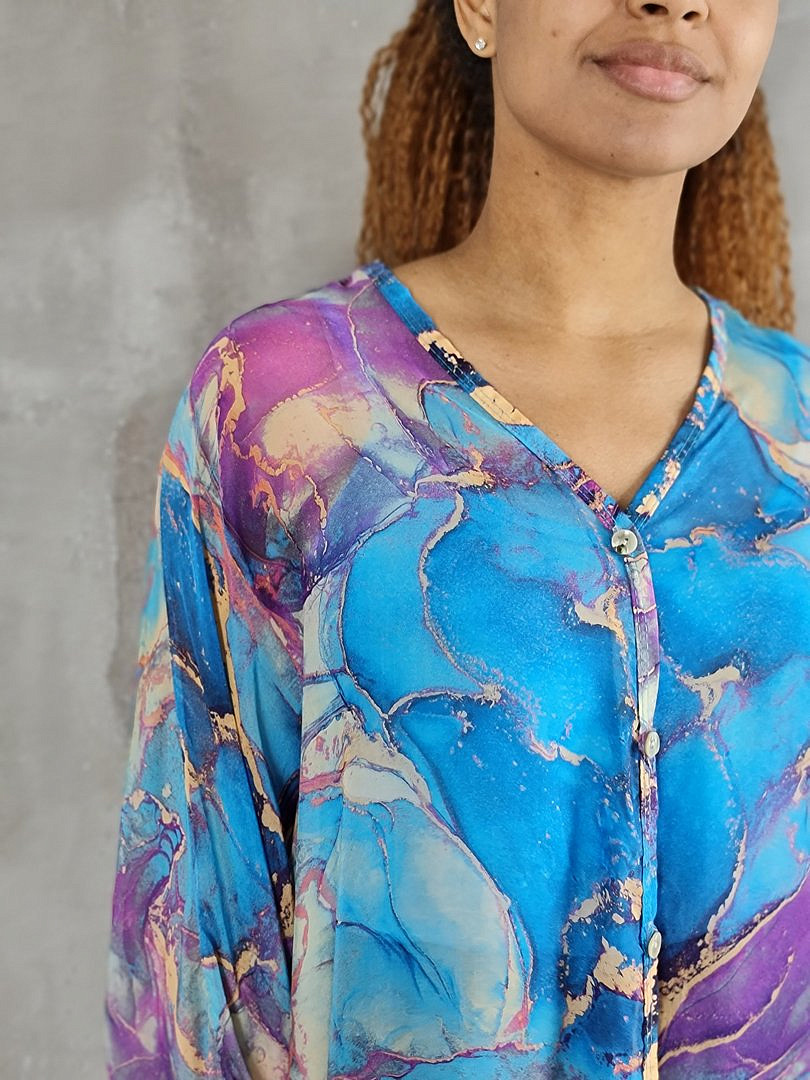 Рубашка Segreto с принтом "Мрамор" голубая, фотография №6