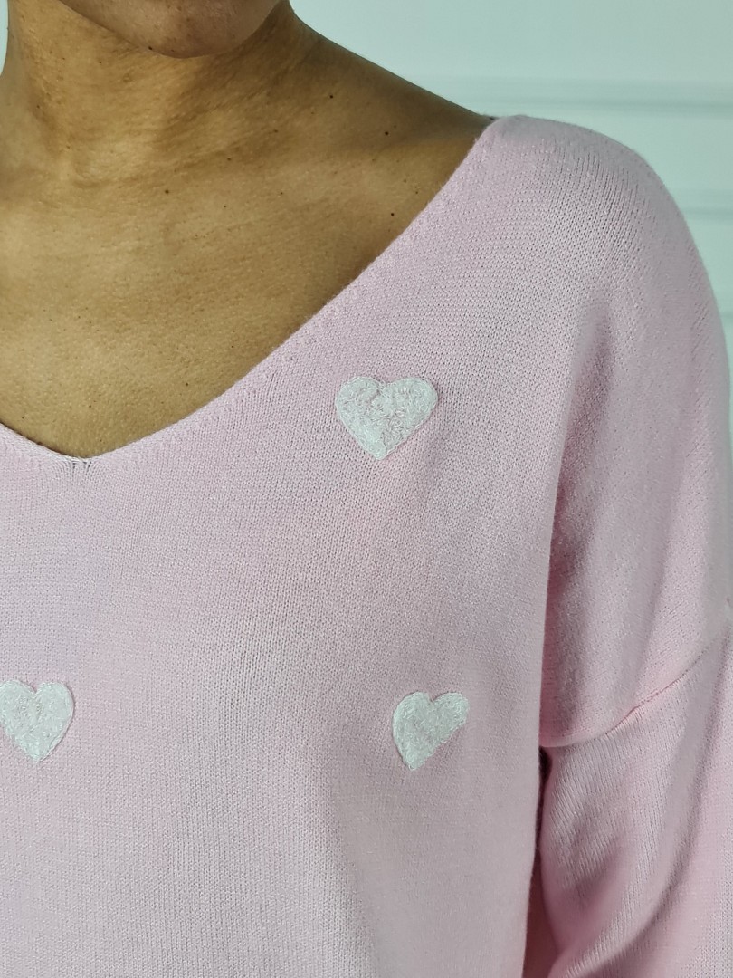 Джемпер LIVAN'S v вырез с сердечками пудра, фотография №4