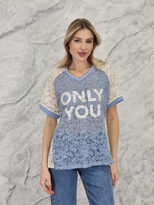 Футболка MIHO'S с надписью "Only you" голубая