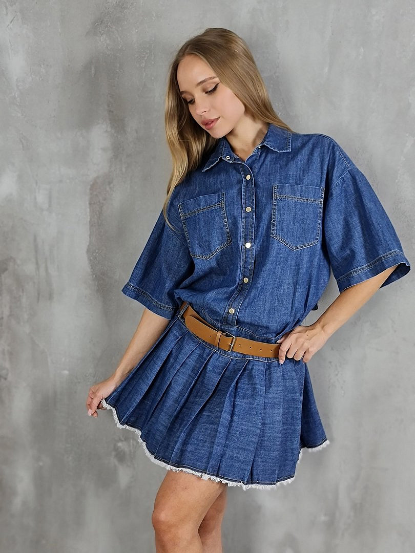 Платье Vicolo джинсовое с плиссированным подолом синее, фотография №1