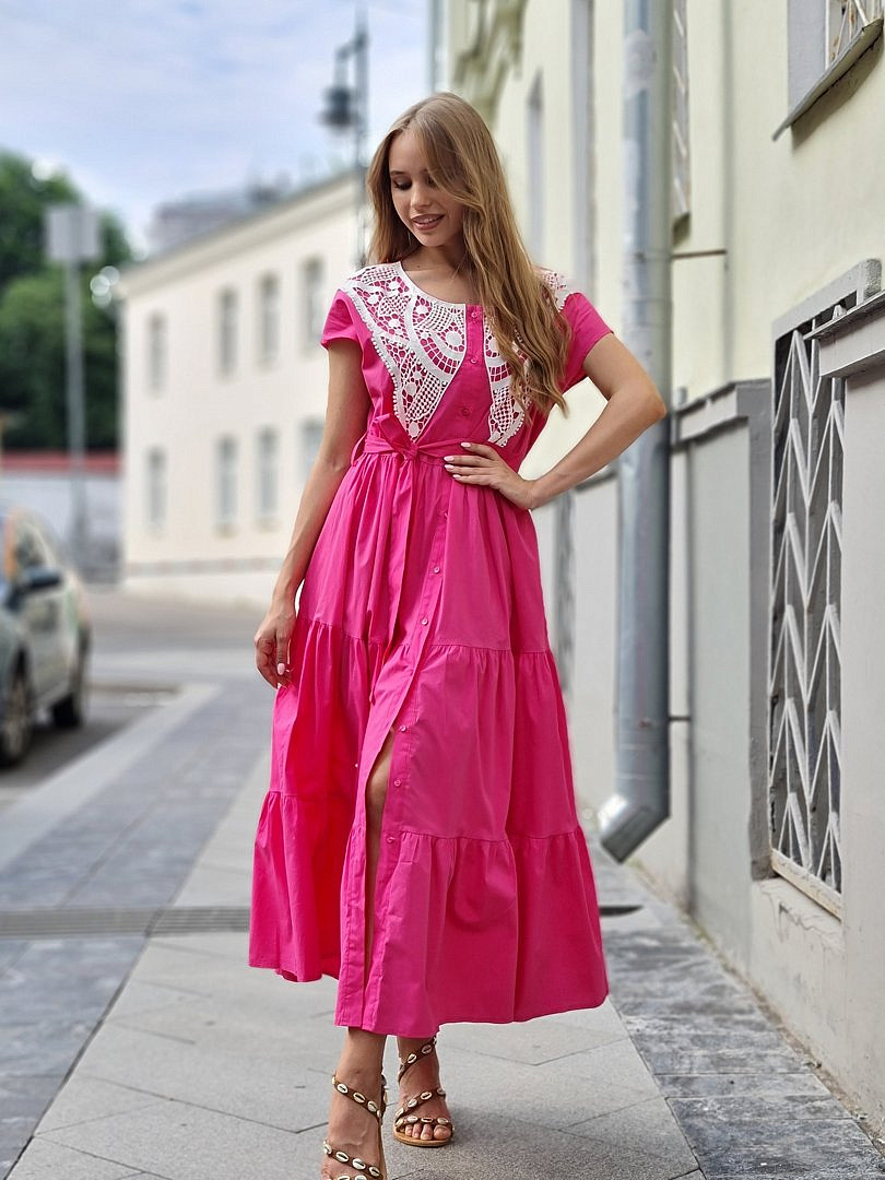 Платье Lumina с ажурной вставкой фуксия, фотография №3