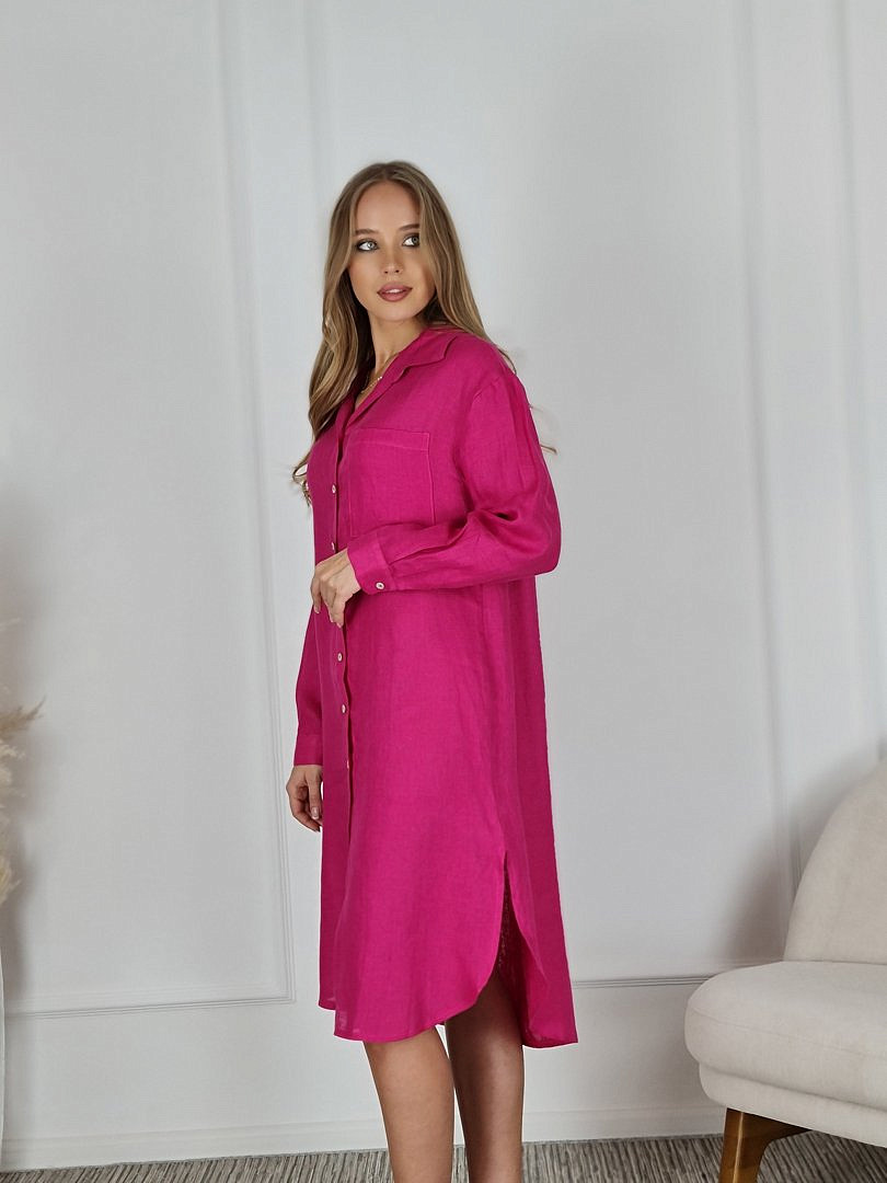 Платье-рубашка CLOTHÉ льняное на пуговицах фуксия, фотография №3