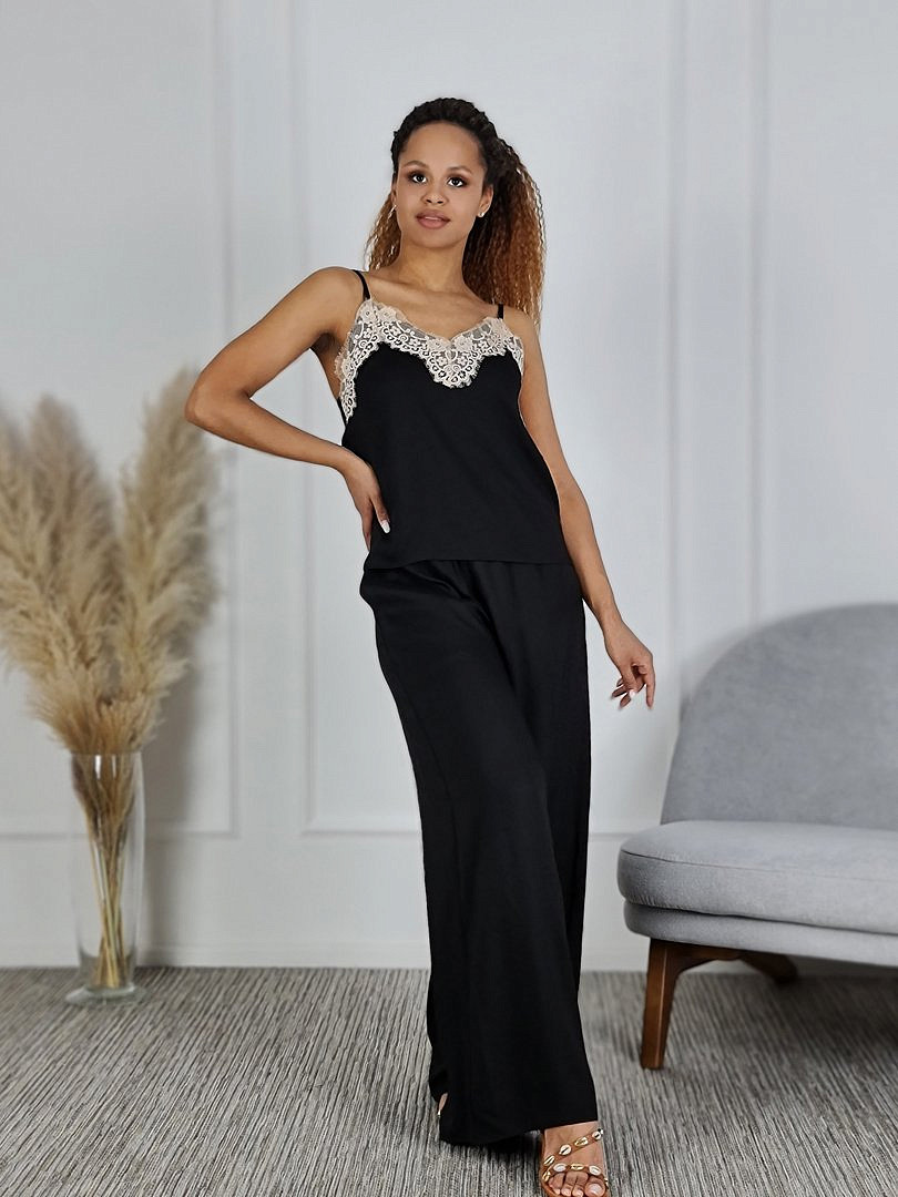 Костюм Kontatto топ и брюки с кружевом черный , фотография №2