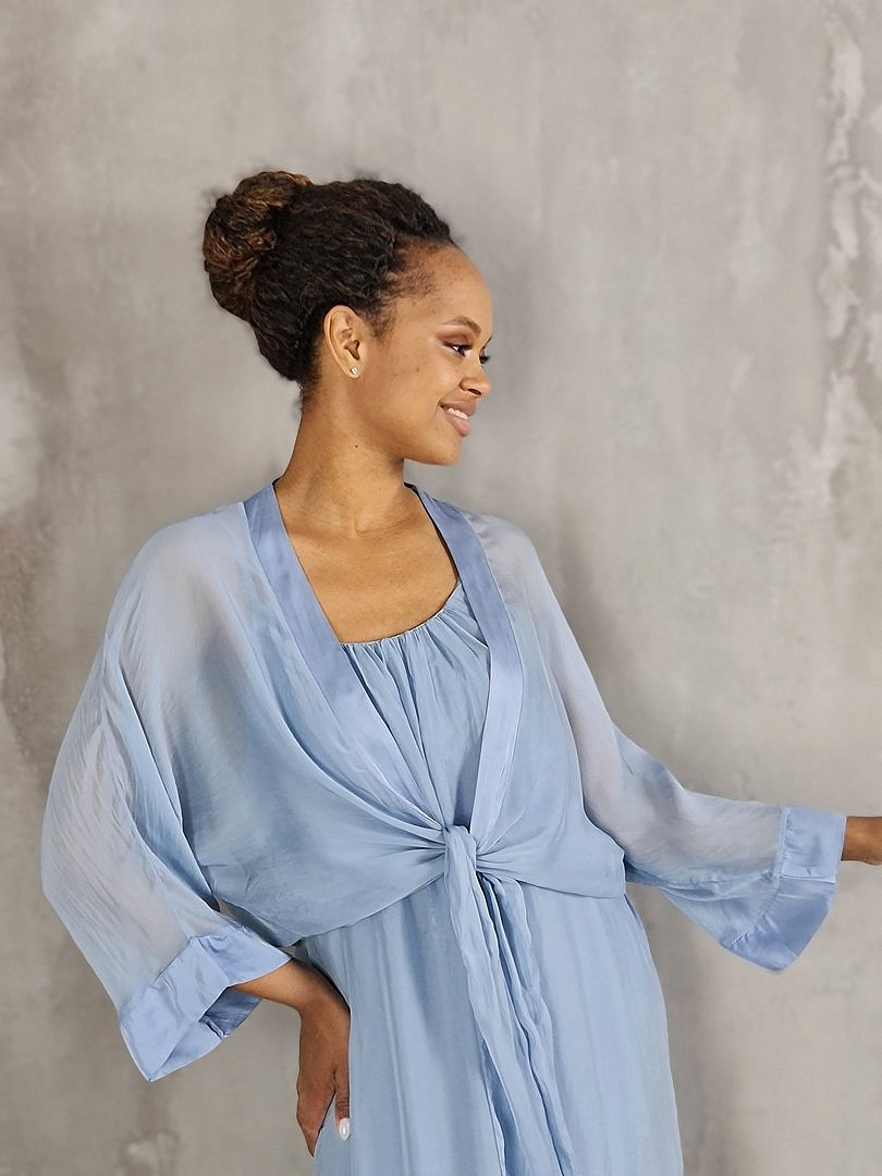 Накидка CLOTHÉ шёлковая короткая с завязками голубая, фотография №1