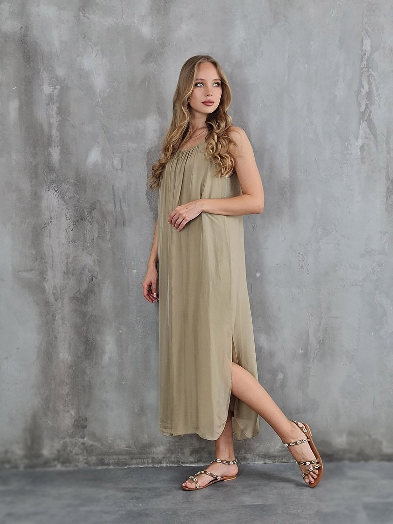 Платье CLOTHÉ шёлковое на тонких лямках песочное, фотография №1