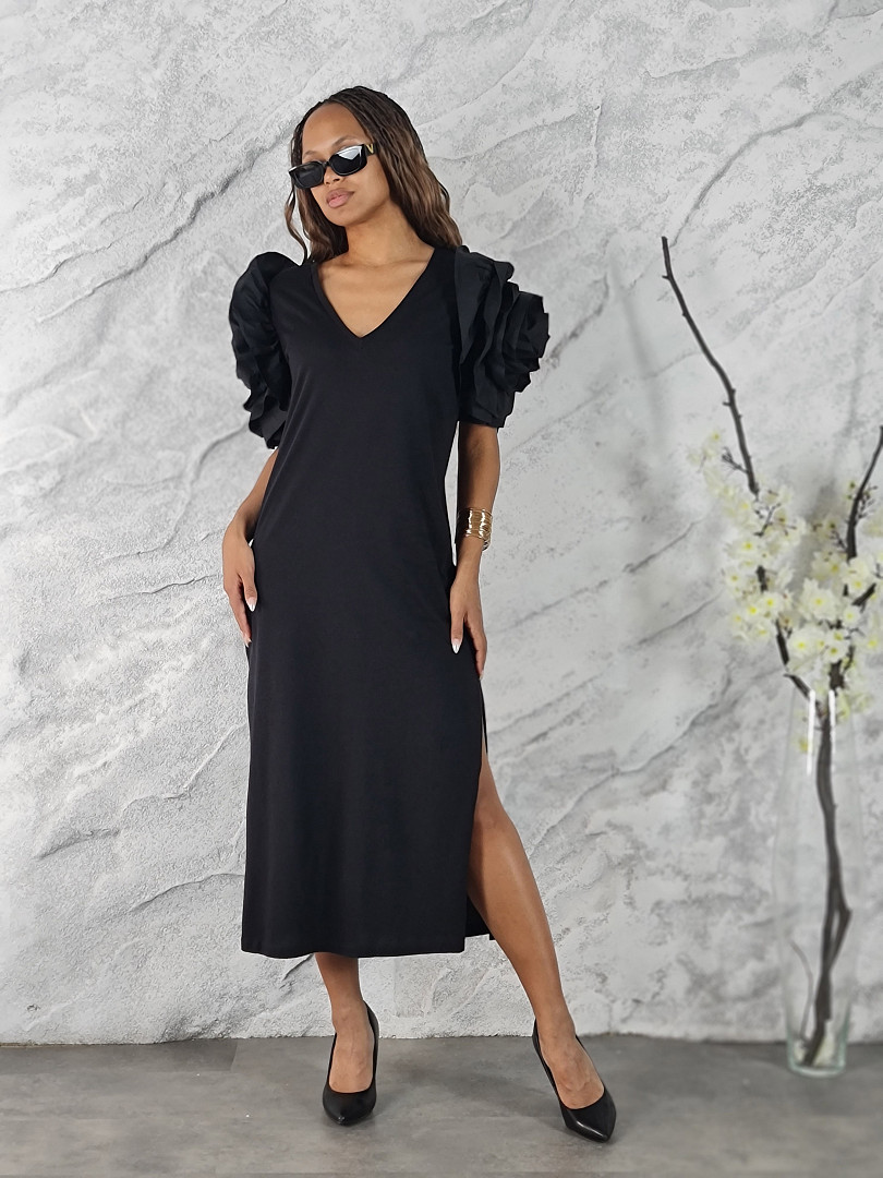 Платье Souvenir с рукавами-воланами черное, фотография №1