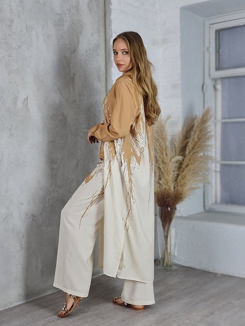 Костюм CLOTHÉ туника и брюки с принтом какао/молочный, фотография №2