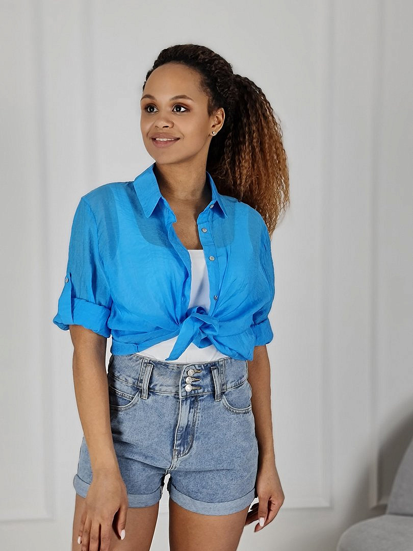 Рубашка Melany из тонкого хлопка ярко-голубая , фотография №2
