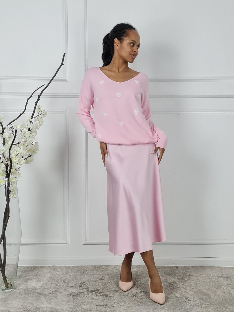 Джемпер LIVAN'S v вырез с сердечками пудра, фотография №2