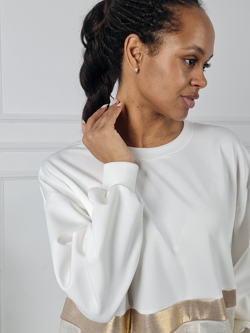 Костюм LIVAN'S брюки свитшот с золотыми полосками молочный, фотография №6