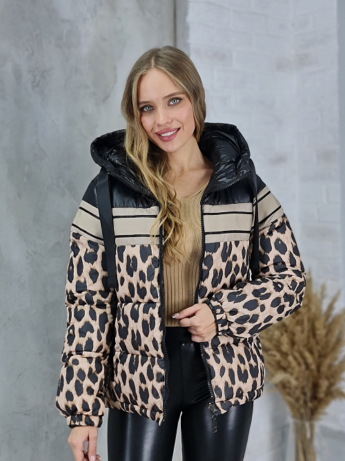 Куртка J-Clair двухсторонняя с леопардовым принтом и полосами песочная
