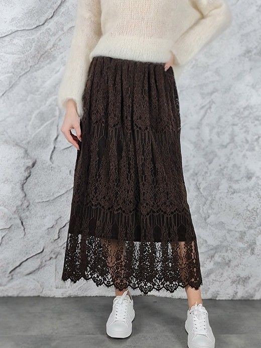 Юбка Mitica&Co. кружевнвя с бархатным поясом шоколад