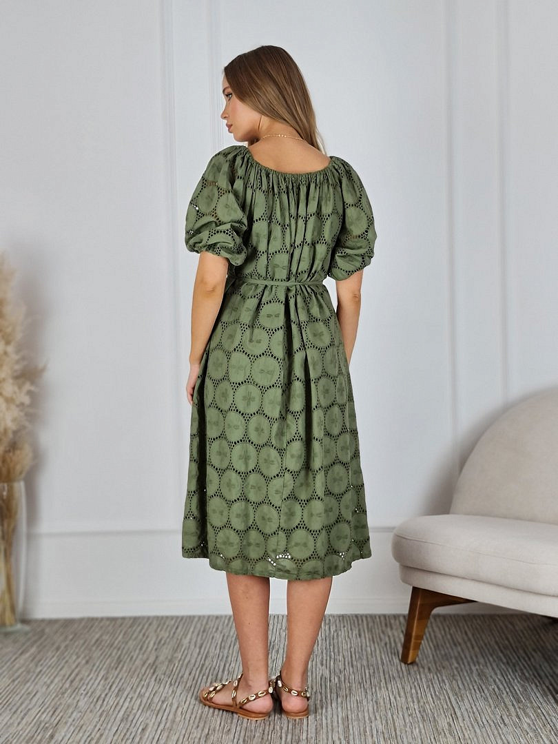 Платье MIHO'S ажурное с поясом хаки, фотография №6