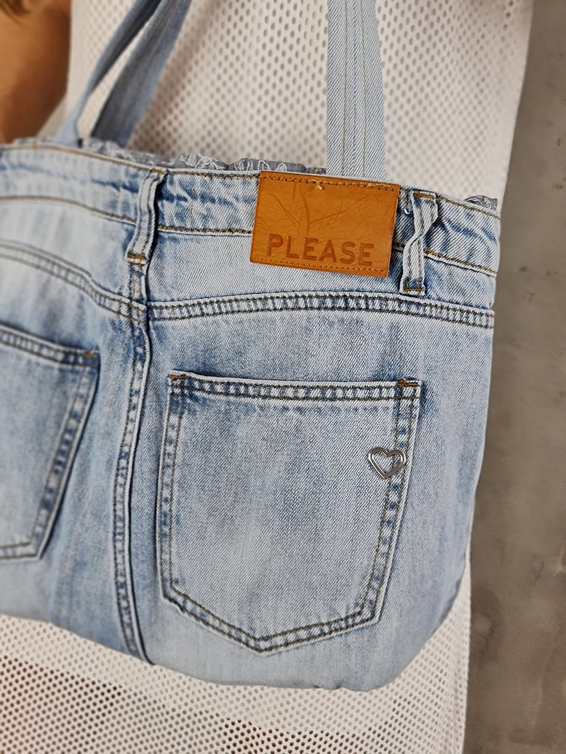 Сумка Please джинсовая с узором на подкладке голубая, фотография №4