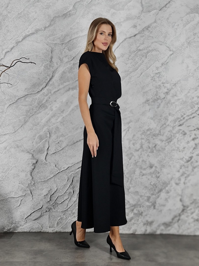 Платье Imperial драпировка пояс серебряная бляшка черное, фотография №2