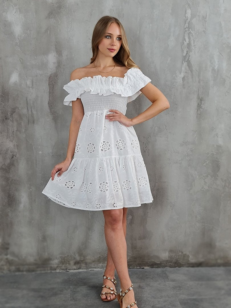 Платье MIHO'S мини ажурное с оборками белое , фотография №2