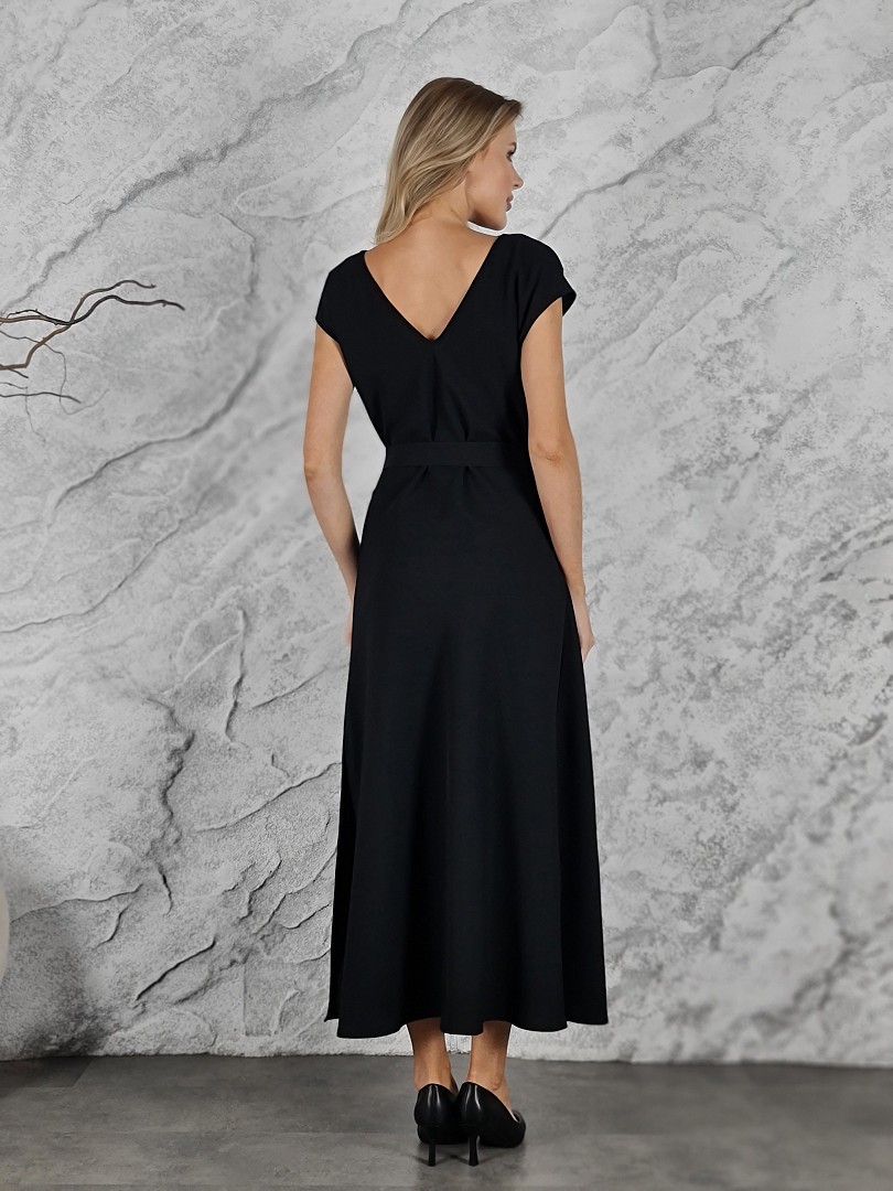 Платье Imperial драпировка пояс серебряная бляшка черное, фотография №3