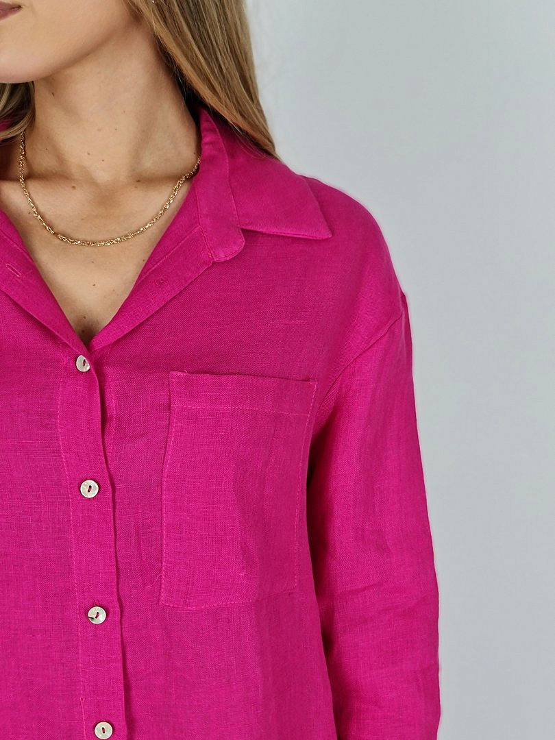 Платье-рубашка CLOTHÉ льняное на пуговицах фуксия, фотография №5
