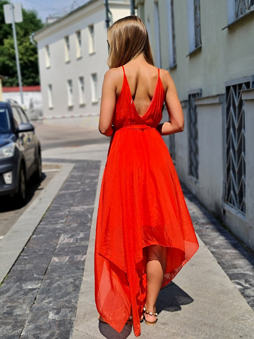 Платье Souvenir на тонких лямках с ассиметричным подолом красное, фотография №4