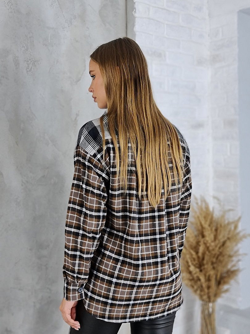 Рубашка Imperial с принтом крупная и мелкая клетка серая/какао, фотография №2