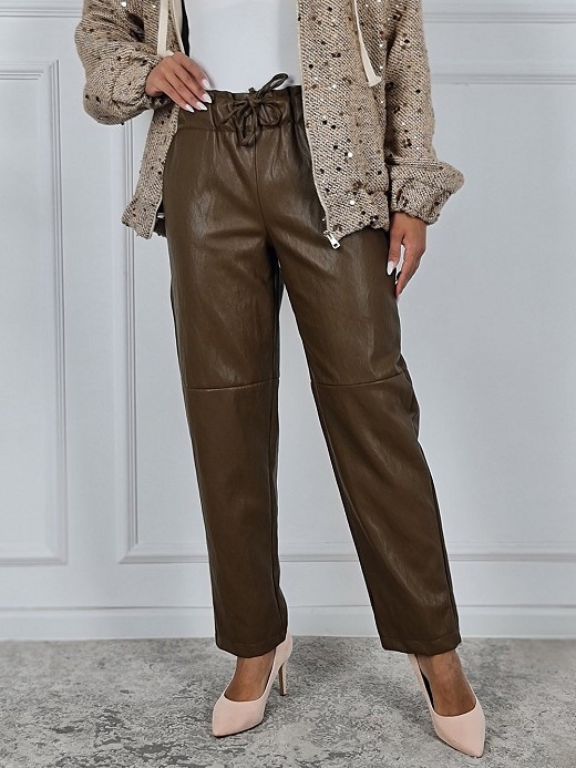 Брюки MIHO'S экокожа на завязках темный шоколад