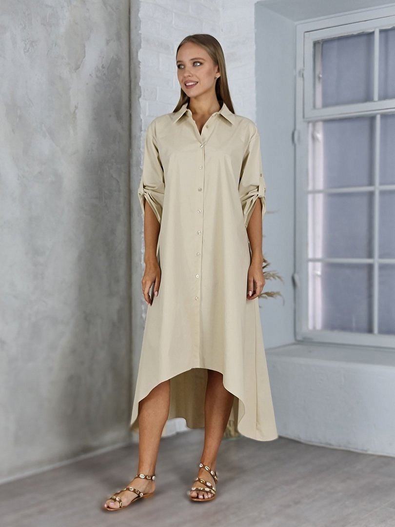 Платье Royal Belle oversize на пуговицах бежевое, фотография №1