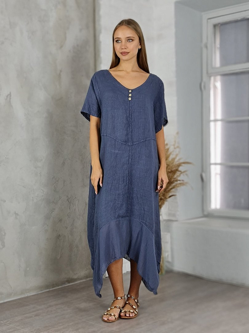 Платье My Little Italy льняное с ассиметричным подолом тёмно-синее, фотография №1