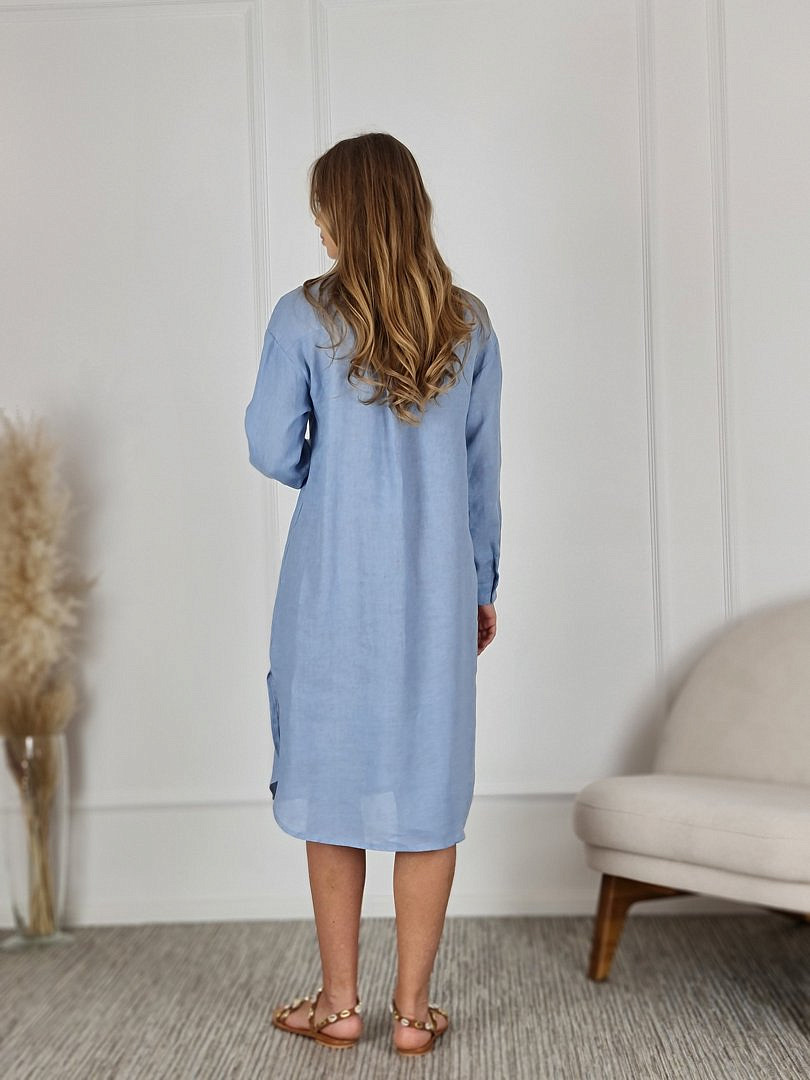Платье-рубашка CLOTHÉ льняное на пуговицах голубое, фотография №2
