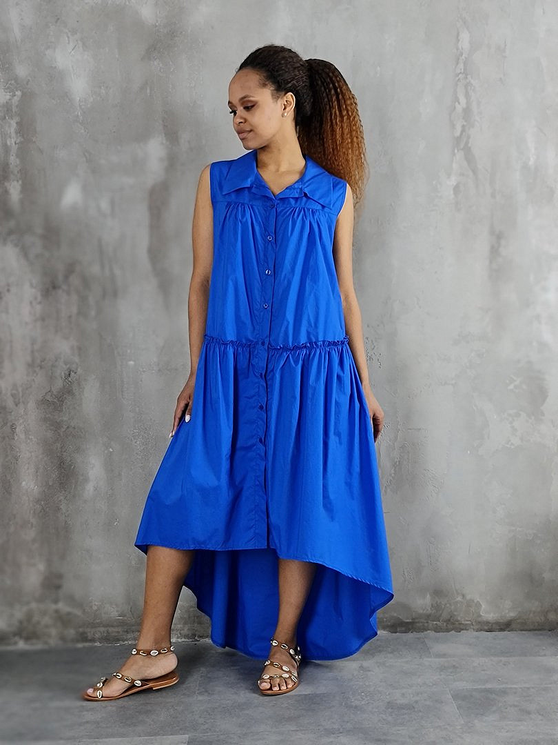 Платье MIHO'S свободное без рукавов с ассиметричным подолом электрик, фотография №1