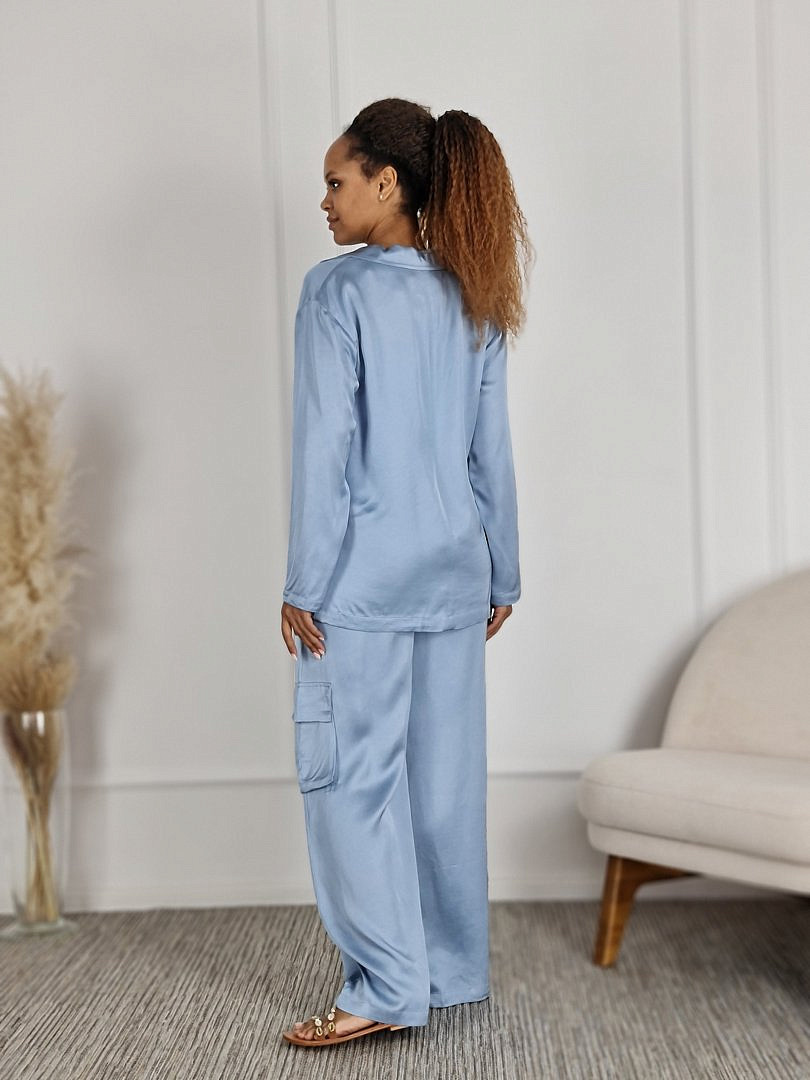 Костюм CLOTHÉ атласный рубашка и брюки голубой, фотография №4