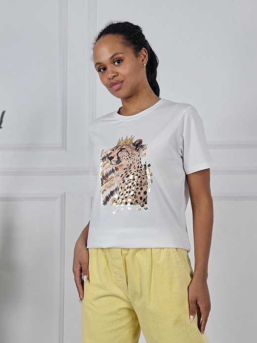 Футболка Y Two принт Леопард в короне белая