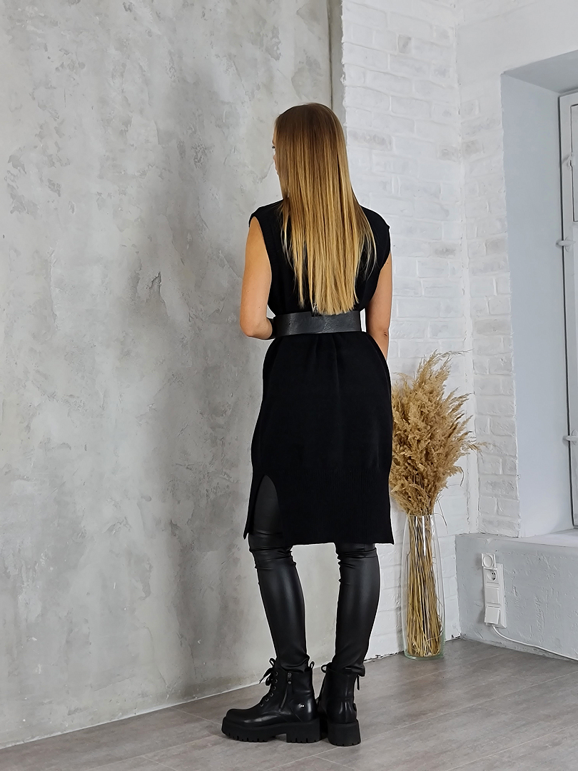 Жилет Lara длинный с ремнём чёрная (Black), фотография №2