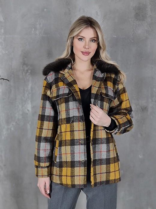 Полупальто Please в клетку желтое 