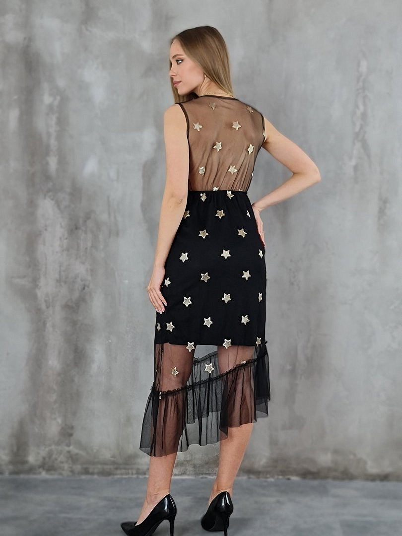 Платье Kontatto сетчатое с вышитыми звёздочками чёрное, фотография №4