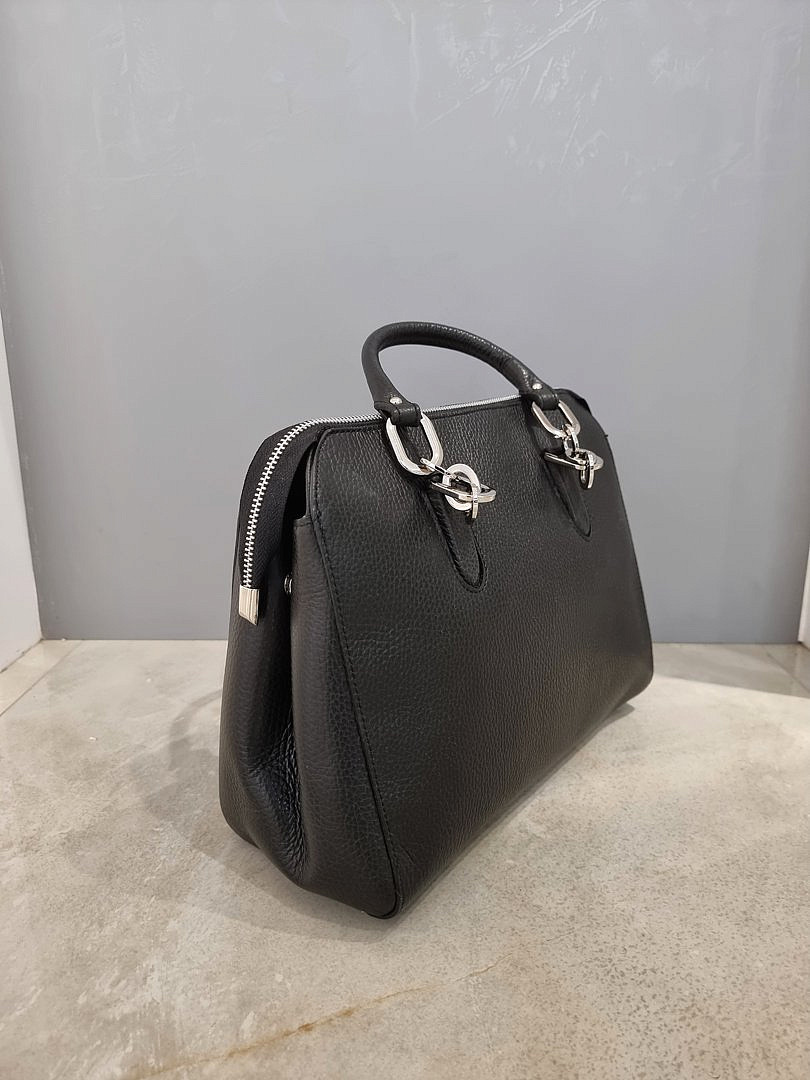 Сумка My Little Italy чемоданчик округлая с серебряными деталями чёрная, фотография №3