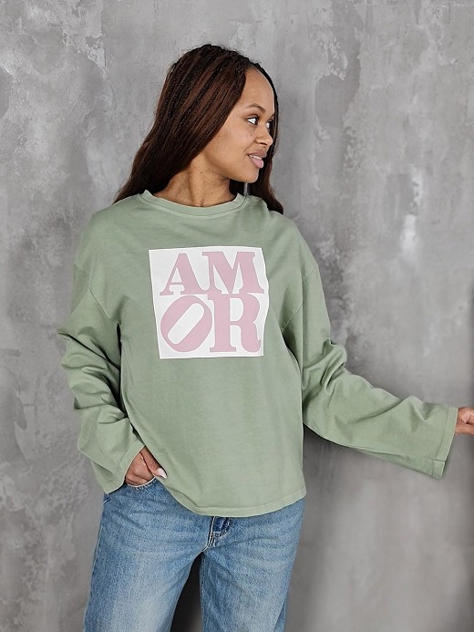 Лонг MIHO'S с надписью "AMORE" оливковый