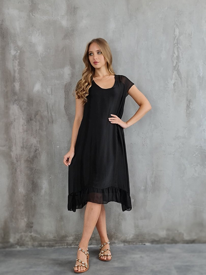 Платье Pure Seta с оборками внизу чёрное , фотография №2