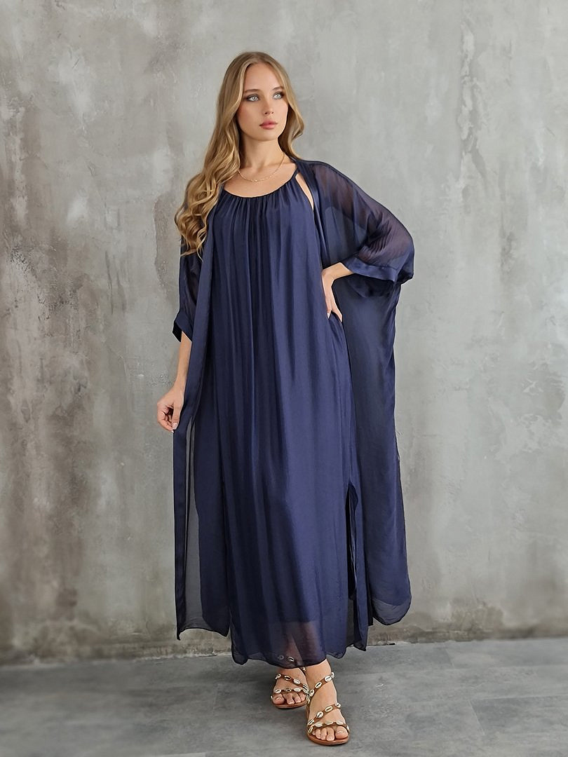 Комплект Segreto шёлковый платье и накидка тёмно-синий, фотография №2